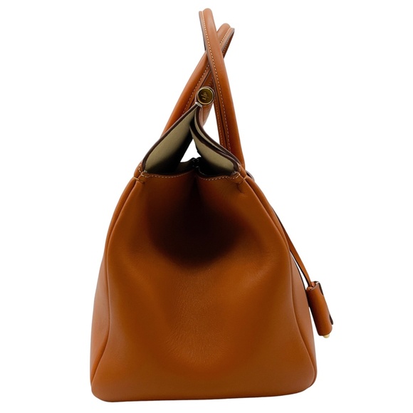 LORO PIANA WARM TAN LOOM L32 SMOOTH CALFSKIN ROUNDED LEATHER TOTE BAG - Picture 2 of 16